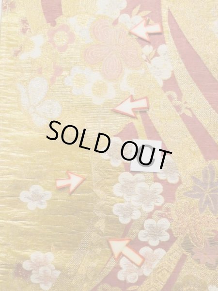 画像15: L0218L 袋帯 女性用着物 化繊 シャイニーな  ゴールド(金) 花 【中古】 【USED】 【リサイクル】 ★★★☆☆ (15)