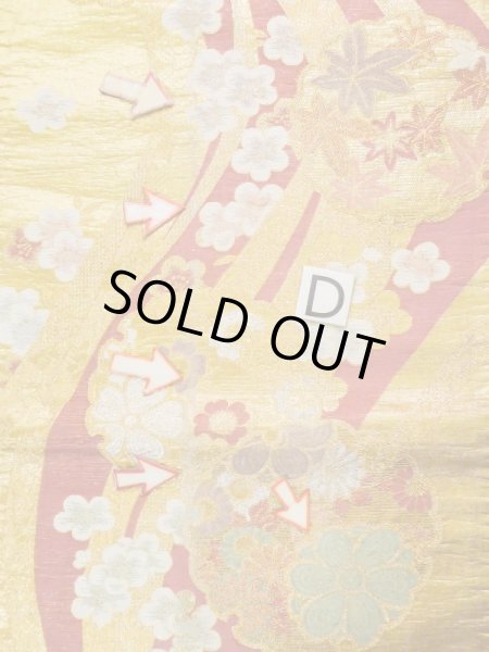 画像16: L0218L 袋帯 女性用着物 化繊 シャイニーな  ゴールド(金) 花 【中古】 【USED】 【リサイクル】 ★★★☆☆ (16)