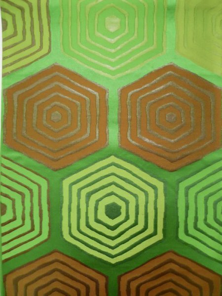 画像3: L0218N 袋帯 女性用着物 シルク（正絹）   グリーン（緑） 亀甲 【中古】 【USED】 【リサイクル】 ★★★☆☆ (3)