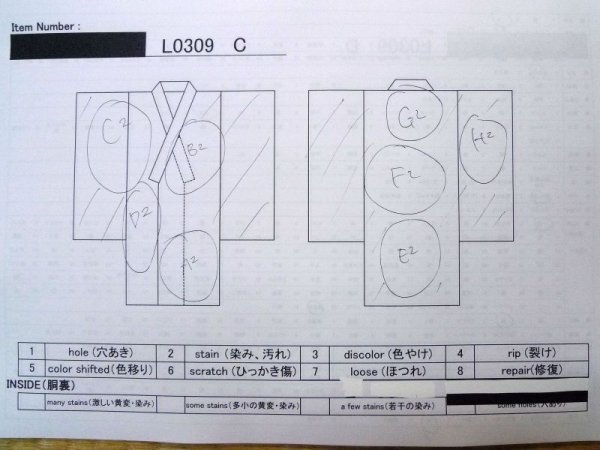 画像14: L0309C  浴衣(日本製) 女性用着物  綿麻   オフ ホワイト, 花 【中古】 【USED】 【リサイクル】 ★★☆☆☆ (14)