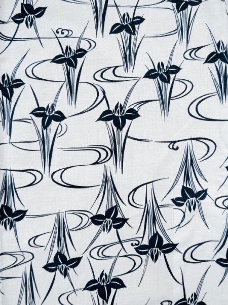 画像3: L0309G  浴衣（日本製） 女性用着物  麻   藍, あやめ 【中古】 【USED】 【リサイクル】 ★★★☆☆ (3)