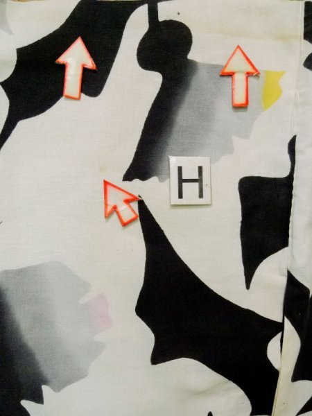 画像20: L0309H  浴衣(日本製) 女性用着物  麻   オフ ホワイト, 抽象的模様 【中古】 【USED】 【リサイクル】 ★★★☆☆ (20)