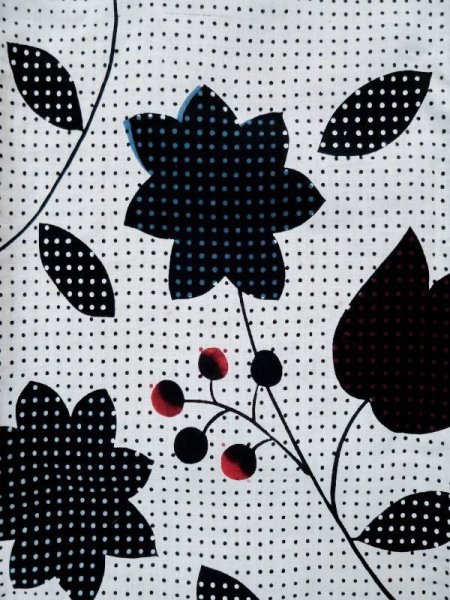 画像4: L0309K  浴衣(日本製) 女性用着物  麻   オフ ホワイト, 花 【中古】 【USED】 【リサイクル】 ★★★☆☆ (4)