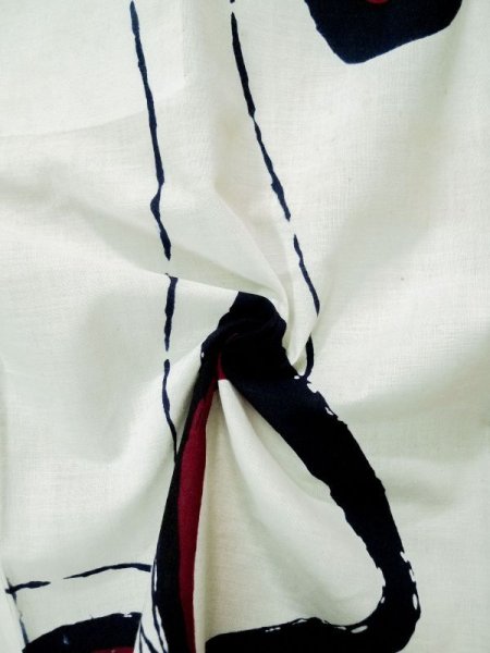 画像13: L0309L  浴衣(日本製) 女性用着物  麻   オフ ホワイト, 抽象的模様 【中古】 【USED】 【リサイクル】 ★★☆☆☆ (13)