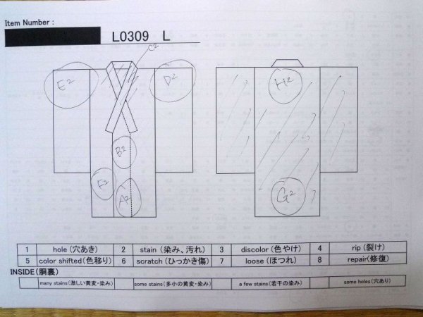 画像14: L0309L  浴衣(日本製) 女性用着物  麻   オフ ホワイト, 抽象的模様 【中古】 【USED】 【リサイクル】 ★★☆☆☆ (14)