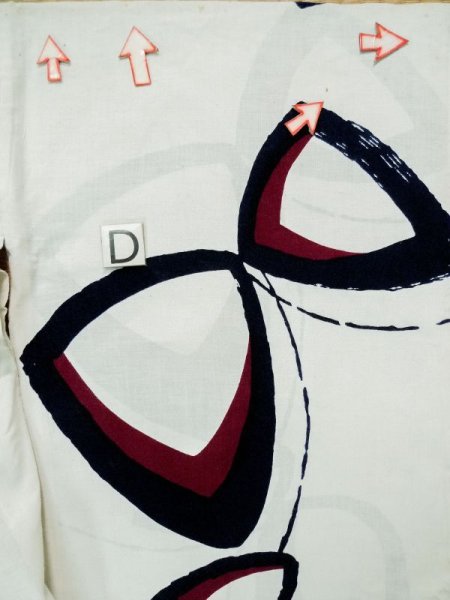 画像18: L0309L  浴衣(日本製) 女性用着物  麻   オフ ホワイト, 抽象的模様 【中古】 【USED】 【リサイクル】 ★★☆☆☆ (18)