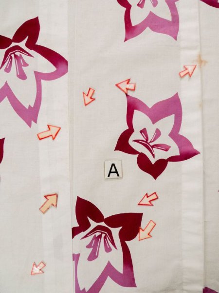 画像14: L0309O  浴衣(日本製) 女性用着物  綿   オフ ホワイト, 花 【中古】 【USED】 【リサイクル】 ★★☆☆☆ (14)