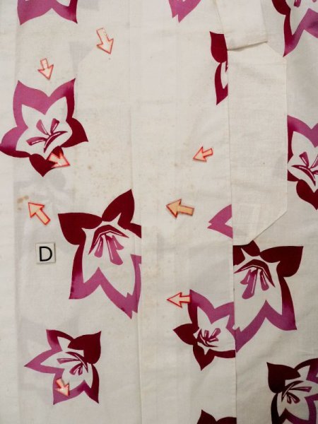 画像17: L0309O  浴衣(日本製) 女性用着物  綿   オフ ホワイト, 花 【中古】 【USED】 【リサイクル】 ★★☆☆☆ (17)