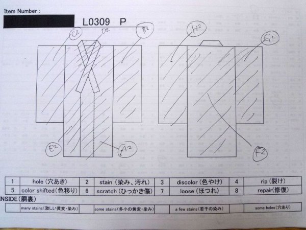 画像13: L0309P  浴衣(日本製) 女性用着物  麻   オフ ホワイト, 抽象的模様 【中古】 【USED】 【リサイクル】 ★★☆☆☆ (13)