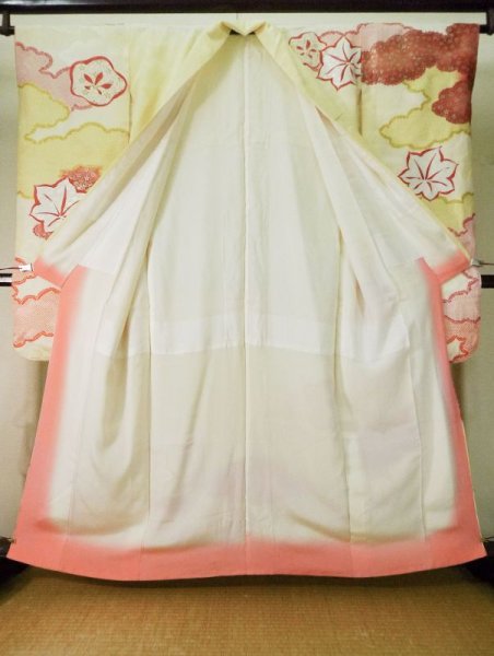 画像3: L0309R  振袖 女性用着物  シルク(正絹) スモーキーな  グリーン(緑), 梅 【中古】 【USED】 【リサイクル】 ★★★☆☆ (3)