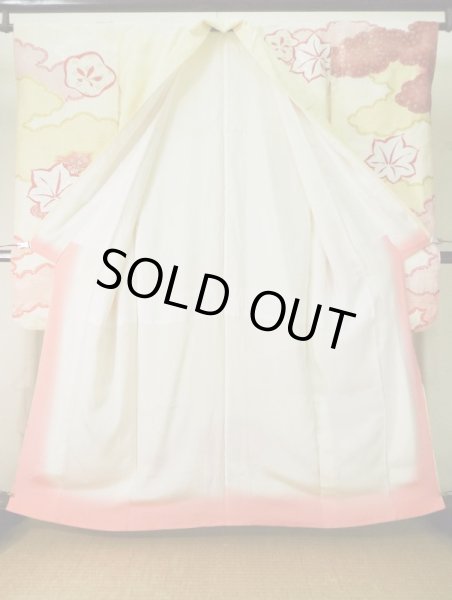 画像3: L0309R  振袖 女性用着物  シルク（正絹） スモーキーな  グリーン（緑）, 梅 【中古】 【USED】 【リサイクル】 ★★★☆☆ (3)