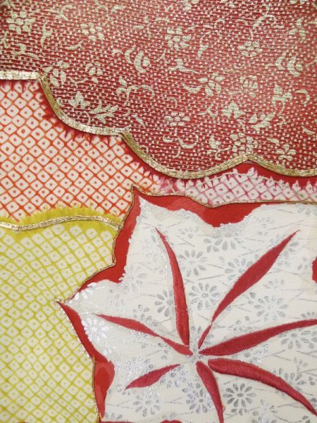 画像8: L0309R  振袖 女性用着物  シルク(正絹) スモーキーな  グリーン(緑), 梅 【中古】 【USED】 【リサイクル】 ★★★☆☆ (8)