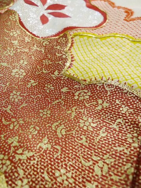 画像12: L0309R  振袖 女性用着物  シルク(正絹) スモーキーな  グリーン(緑), 梅 【中古】 【USED】 【リサイクル】 ★★★☆☆ (12)