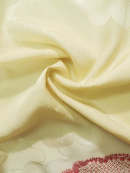 画像14: L0309R  振袖 女性用着物  シルク(正絹) スモーキーな  グリーン(緑), 梅 【中古】 【USED】 【リサイクル】 ★★★☆☆ (14)