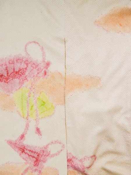 画像5: L0309T  振袖 女性用着物  シルク(正絹) スモーキーな クリーミーな カーキ, 雲 【中古】 【USED】 【リサイクル】 ★★★☆☆ (5)