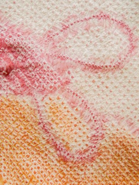 画像10: L0309T  振袖 女性用着物  シルク(正絹) スモーキーな クリーミーな カーキ, 雲 【中古】 【USED】 【リサイクル】 ★★★☆☆ (10)