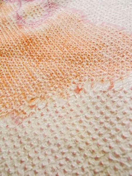 画像13: L0309T  振袖 女性用着物  シルク(正絹) スモーキーな クリーミーな カーキ, 雲 【中古】 【USED】 【リサイクル】 ★★★☆☆ (13)