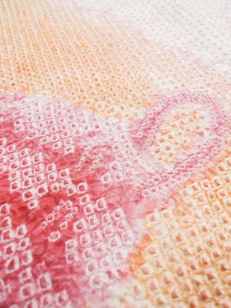 画像15: L0309T  振袖 女性用着物  シルク(正絹) スモーキーな クリーミーな カーキ, 雲 【中古】 【USED】 【リサイクル】 ★★★☆☆ (15)