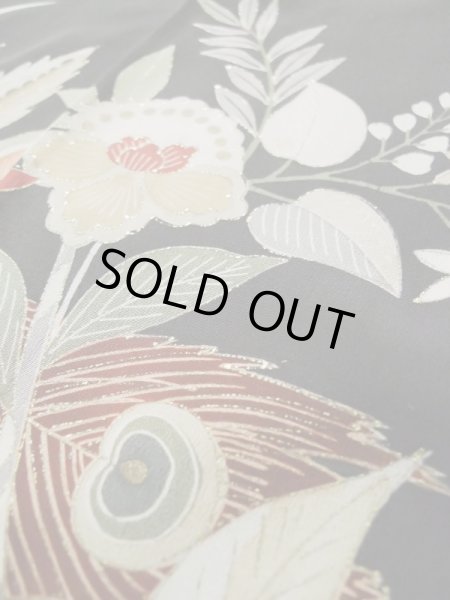 画像13: L0316A  留袖 女性用着物  シルク（正絹）   黒, 花 【中古】 【USED】 【リサイクル】 ★★☆☆☆ (13)