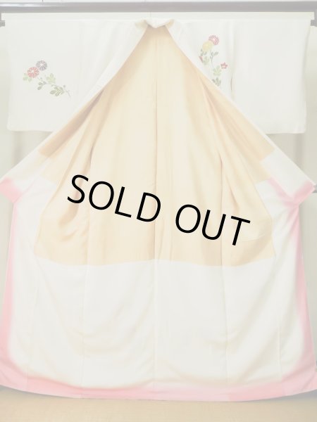 画像3: L0316G  訪問着 女性用着物  シルク（正絹）   オフ　ホワイト, 菊 【中古】 【USED】 【リサイクル】 ★★☆☆☆ (3)