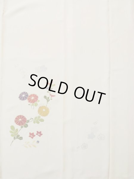 画像5: L0316G  訪問着 女性用着物  シルク（正絹）   オフ　ホワイト, 菊 【中古】 【USED】 【リサイクル】 ★★☆☆☆ (5)
