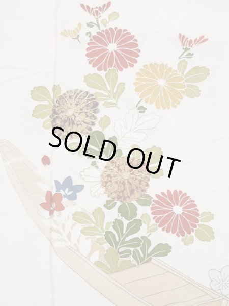 画像6: L0316G  訪問着 女性用着物  シルク（正絹）   オフ　ホワイト, 菊 【中古】 【USED】 【リサイクル】 ★★☆☆☆ (6)