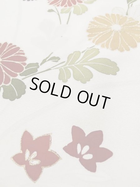 画像10: L0316G  訪問着 女性用着物  シルク（正絹）   オフ　ホワイト, 菊 【中古】 【USED】 【リサイクル】 ★★☆☆☆ (10)