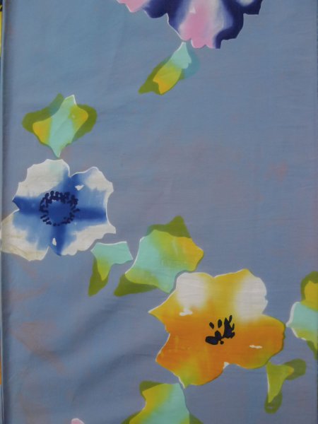 画像5: L0316K  注染浴衣 女性用着物  綿 スモーキーな  オレンジ, 花 【中古】 【USED】 【リサイクル】 ★☆☆☆☆ (5)