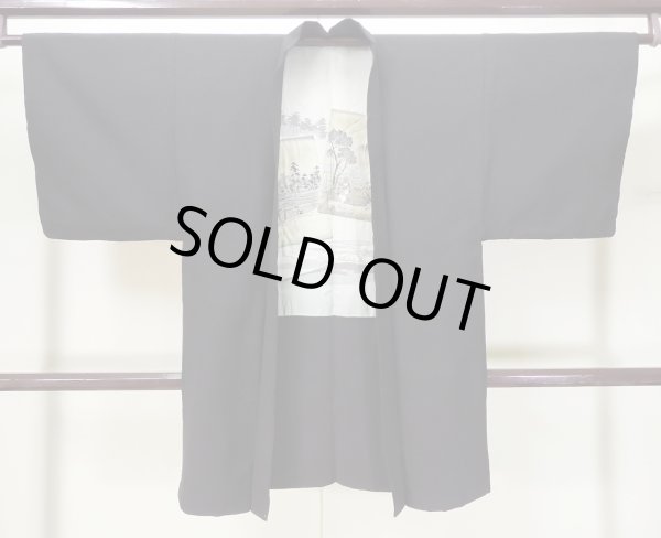 画像1: L0318N  男性用羽織 男性用着物 裏地：色紙絵 シルク（正絹）   黒, 小さな点々 【中古】 【USED】 【リサイクル】 ★☆☆☆☆ (1)