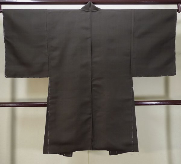画像2: L0318T  男性用羽織 男性用着物 裏地:本 シルク(正絹) 淡い  茶色, チェック柄 【中古】 【USED】 【リサイクル】 ★★☆☆☆ (2)