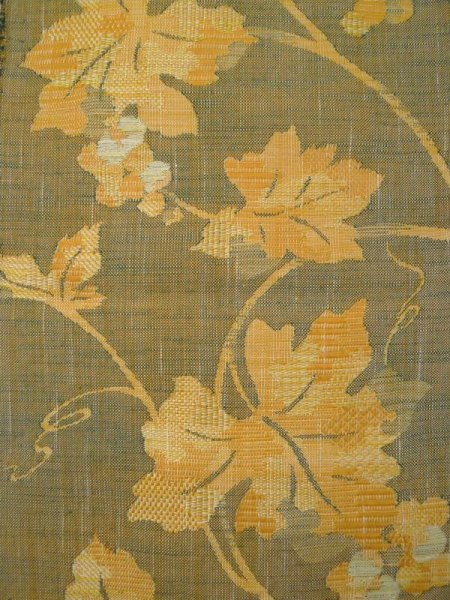 画像4: L0323R 八寸（袋名古屋）帯 女性用着物 シルク（正絹） スモーキーな  イエロー（黄色） 葉 【中古】 【USED】 【リサイクル】 ★★☆☆☆ (4)