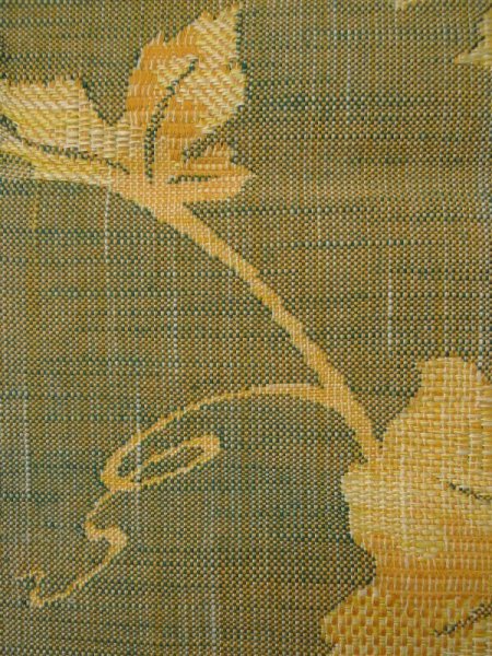 画像7: L0323R 八寸（袋名古屋）帯 女性用着物 シルク（正絹） スモーキーな  イエロー（黄色） 葉 【中古】 【USED】 【リサイクル】 ★★☆☆☆ (7)