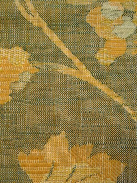 画像8: L0323R 八寸（袋名古屋）帯 女性用着物 シルク（正絹） スモーキーな  イエロー（黄色） 葉 【中古】 【USED】 【リサイクル】 ★★☆☆☆ (8)