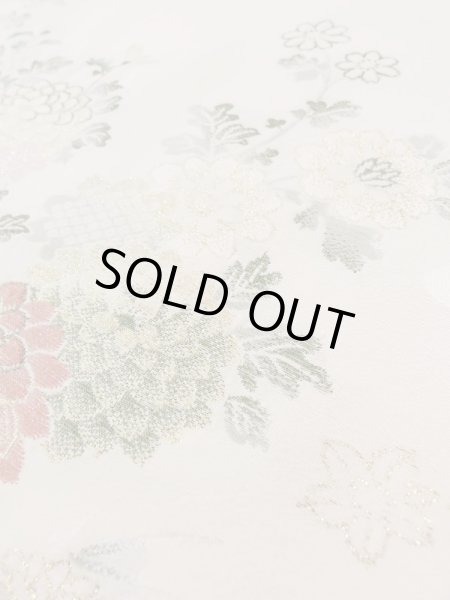 画像9: L0324Q  羽織 女性用着物  シルク(正絹) スモーキーな クリーミーな カーキ, 菊 【中古】 【USED】 【リサイクル】 ★★★☆☆ (9)