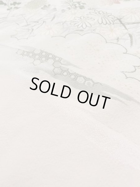 画像10: L0324Q  羽織 女性用着物  シルク(正絹) スモーキーな クリーミーな カーキ, 菊 【中古】 【USED】 【リサイクル】 ★★★☆☆ (10)