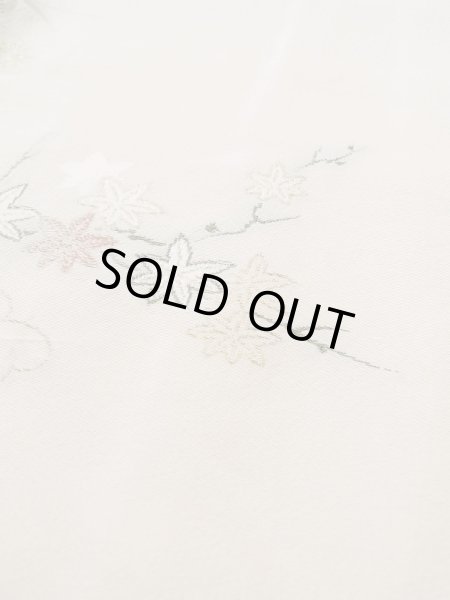 画像11: L0324Q  羽織 女性用着物  シルク(正絹) スモーキーな クリーミーな カーキ, 菊 【中古】 【USED】 【リサイクル】 ★★★☆☆ (11)