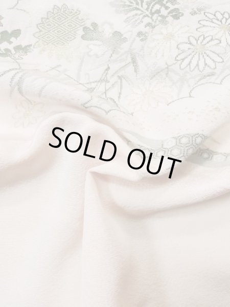 画像12: L0324Q  羽織 女性用着物  シルク(正絹) スモーキーな クリーミーな カーキ, 菊 【中古】 【USED】 【リサイクル】 ★★★☆☆ (12)