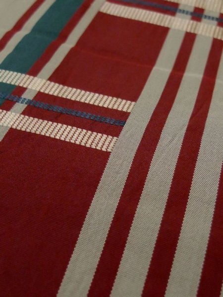 画像9: L0407A 半幅帯 女性用着物 シルク(正絹) 淡い 甘い えんじ チェック柄 【中古】 【USED】 【リサイクル】 ★☆☆☆☆ (9)