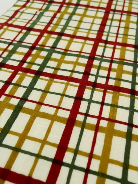 画像8: L0407E 半幅帯 女性用着物 綿   クリーム チェック柄 【中古】 【USED】 【リサイクル】 ★★★★☆ (8)