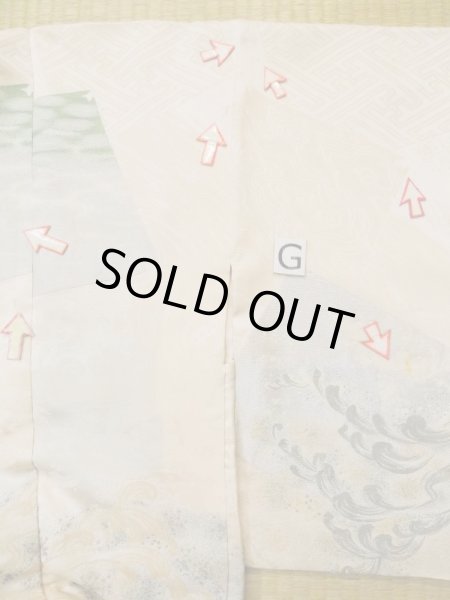 画像22: L0420M  羽織 女性用着物 地紋:更紗、四角 シルク(正絹) スモーキーな クリーミーな クリーム,  【中古】 【USED】 【リサイクル】 ★★☆☆☆ (22)