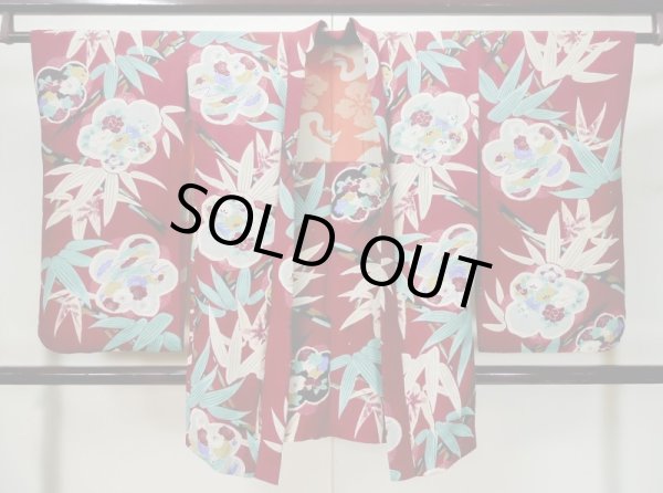 画像1: L0420R  羽織 女性用着物 ほつれ多数。 シルク（正絹） 淡い  赤, 梅 【中古】 【USED】 【リサイクル】 ★☆☆☆☆ (1)