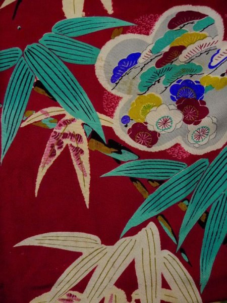 画像5: L0420R  羽織 女性用着物 ほつれ多数。 シルク(正絹) 淡い  赤, 梅 【中古】 【USED】 【リサイクル】 ★☆☆☆☆ (5)