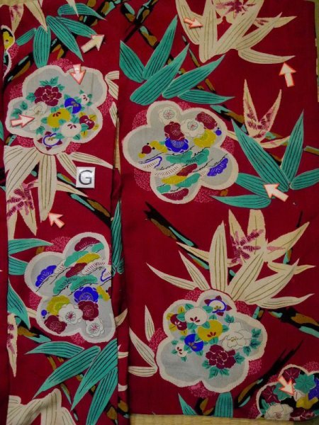 画像23: L0420R  羽織 女性用着物 ほつれ多数。 シルク(正絹) 淡い  赤, 梅 【中古】 【USED】 【リサイクル】 ★☆☆☆☆ (23)