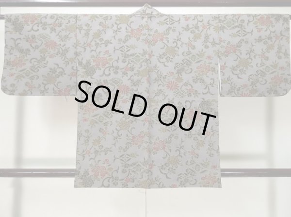 画像2: L0421J  道中着 女性用着物  化繊 スモーキーな グレイッシュ ローズ, 花 【中古】 【USED】 【リサイクル】 ★☆☆☆☆ (2)