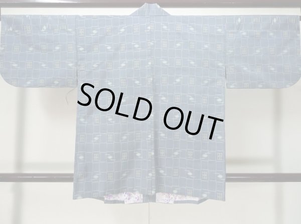 画像2: L0421K  道中着 女性用着物  シルク(正絹) スモーキーな グレイッシュ オレンジ, チェック柄 【中古】 【USED】 【リサイクル】 ★☆☆☆☆ (2)