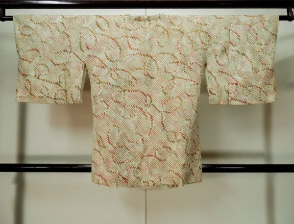 画像2: L0421O  道行 女性用着物  シルク(正絹) グレイッシュ  えんじ, 線 【中古】 【USED】 【リサイクル】 ★★★☆☆ (2)