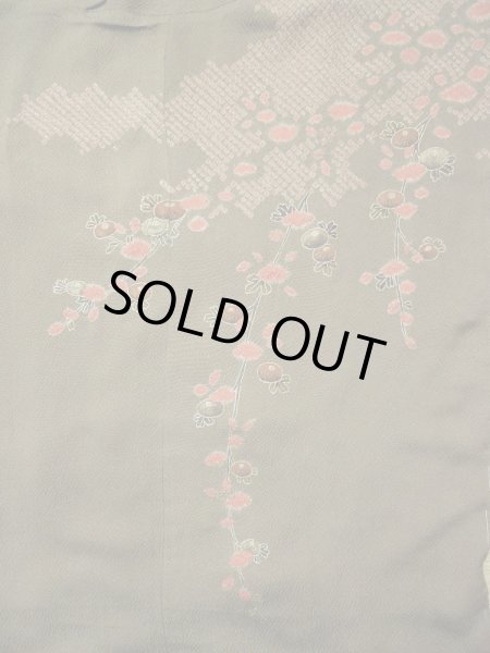 画像5: L0421Q Mint  道行 女性用着物  シルク(正絹) クリーミーな グレイッシュ オリーブ, 菊 【中古】 【USED】 【リサイクル】 ★★★★★ (5)