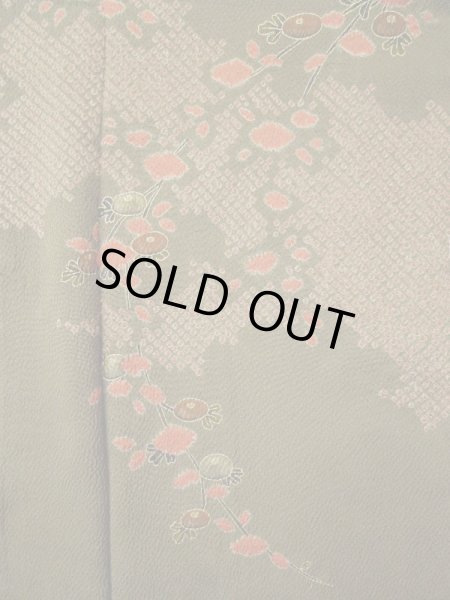 画像6: L0421Q Mint  道行 女性用着物  シルク(正絹) クリーミーな グレイッシュ オリーブ, 菊 【中古】 【USED】 【リサイクル】 ★★★★★ (6)