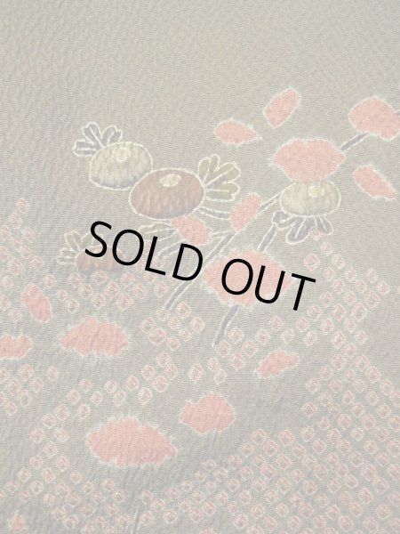 画像10: L0421Q Mint  道行 女性用着物  シルク(正絹) クリーミーな グレイッシュ オリーブ, 菊 【中古】 【USED】 【リサイクル】 ★★★★★ (10)