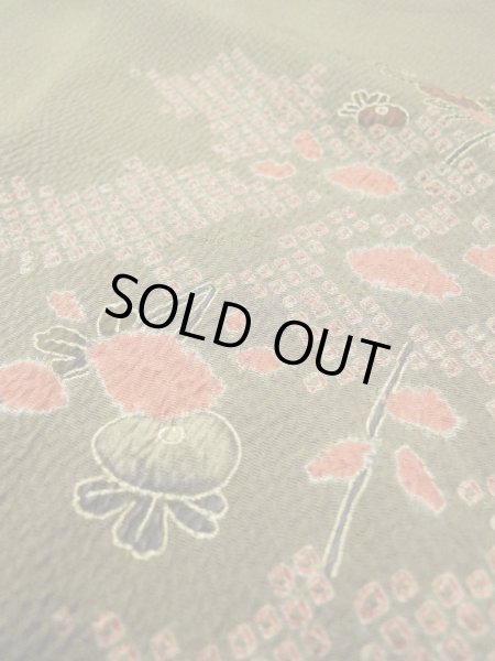 画像12: L0421Q Mint  道行 女性用着物  シルク(正絹) クリーミーな グレイッシュ オリーブ, 菊 【中古】 【USED】 【リサイクル】 ★★★★★ (12)